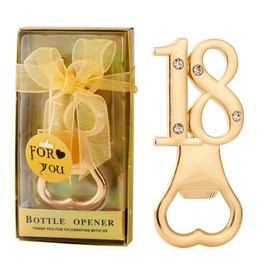 Uezea 24 Packs of 18th Party Favors Bottle Openers for Birthday Anniversary and Wedding Guests Perfect Souvenirs with Gift Boxes and Decorations for Adults(Gold 18)