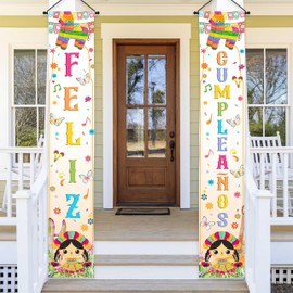 Lofaris Mexican Girl Birthday Banner - Feliz Cumpleaños Cactus Party Decor - 70.8x11.8 Inches - Spanish Birthday Celebration Supplies for Kids
