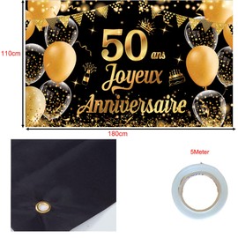 50 Geburtstag Party Dekoration 110 * 180cm Geburtstag Hintergrund Banner 50 Jahre Geburtstagsbanner mit 15 Stück Ballons Happy Birthday Banner Schild Poster Geburtstagsdeko Schwarz Gold