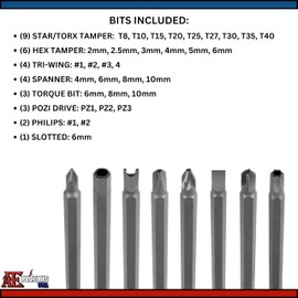 ATE Pro. USA - 1/4" Extra Long Security Bit Set, S2 Steel 6” Long Torx Bit Set, Tamper Proof Bit Set, Torx, PoziDriv, Spanner, Tri-Wing, Security Power Bit, Screwdriver Bit Set, 32 PC Bit Sets