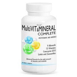 MultiVIT & Mineral Complete | 60 Tablets | Multivitamin | 14 Vitamins | 9 Minerals | With Coenzyme Q10 and Folic Acid | 1 Month Supply | Italian Product