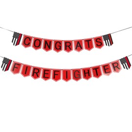 DodelyGz Fireman Theme Congrats Firefighter Banner, Firefighter Graduation, Retirement, Birthday Party Decoration Supplies