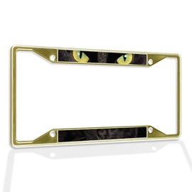 Fastasticdeals Metal Insert License Plate Frame Black Cat with Yellow Eyes Lover Weatherproof Car Accessories Gold 4 Holes Solid Insert