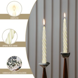 Beeswax Taper Candles Set of 4,Spiral Taper Candle Dripless Short Candle Sticks for Dinner Wedding Party Christmas Home Decorations - 7 inch in Height- Off White