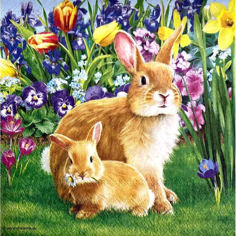 Assorted Bunny Easter Napkins - 12 Styles, 6.5 Inch -