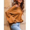 EVALESS Plus Size Sweater for Women Crewneck Lantern Sleeve Ribbed
