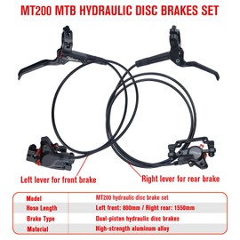 Shiman0 MT200 MTB Hydraulic Disc Brakes Set,2 Piston Left Front 800mm & Right Rear 1550mm MTB Hydraulic Brakes, Aluminum Alloy Mountain Bike Hydraulic Bicycle Disc Brake