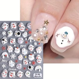 Christmas Nail Art Stickers 5D Snowflake Christmas Nail Decals Cute Embossed Nail Supplies Winter Snowman Snowflake Xmas Nail Designs Stickers New Year Christmas Nail Decoration for Women Manicure