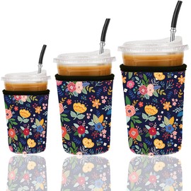 Reusable 3-Pack Iced Coffee Cup Sleeve, Insulated Neoprene, Beverage Holder for iced coffee, Durable Drink Sleeve for Cold Beverages, Lunar Garden