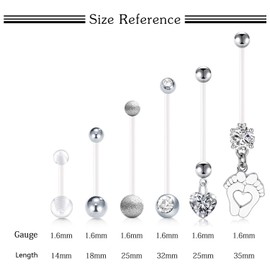 LAURITAMI 6stk Schwangerschaft Bauchnabelpiercing Nabel Ringe Acryl Fleixble Bioflex 14/18/25/32mm Stab Bauchnabel Piercing