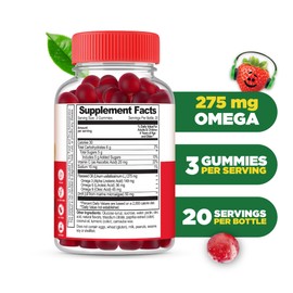 Lifeable Omega 3 for Kids Gummies | with Vegan DHA Supplement | Kids Omega 3 Fish Oil Alternative from Plant Based Flaxseed Oil | Great Tasting Supplement | 60 Gummies