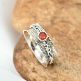 JEWELSTREZORO Karneol Edelstein Spinnerring Männer & Frauen Spinnerring 925 Sterling Silber Meditationsring Geschenkartikel Schmuck TSR143D_53 (16.9)