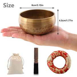 PRITOK Tibetan Singing Bowl Set, 8 cm, Tibetan Singing Bowl with Singing Bowl Cushion and Wooden Striker, Handmade in Nepal for Meditation, Chakra, Yoga, Meditation Accessories, Unique