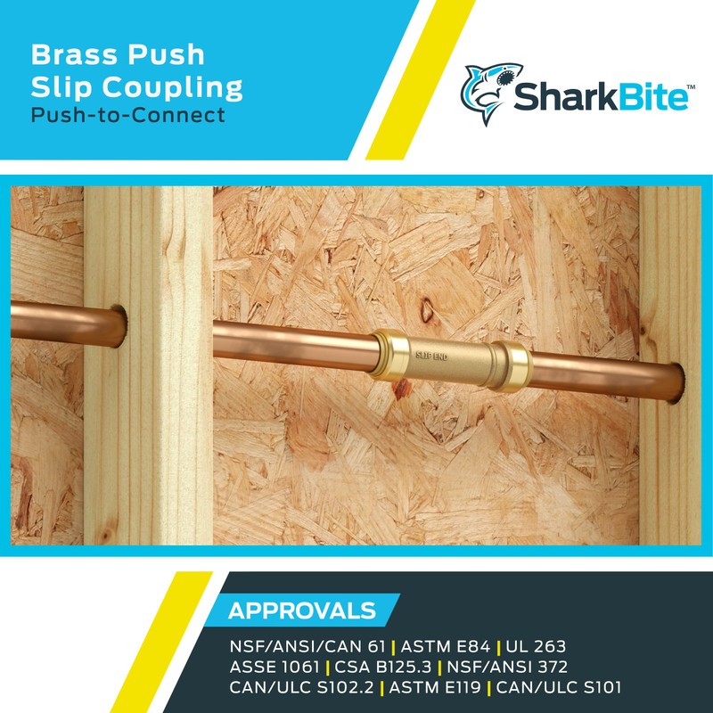 SharkBite 1 x 1 in Slip Coupling, Push-to-Connect Brass Plumbing