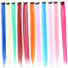 Mikinona 24Pcs Colorful Seamless Hair Extensions for Women Long Straight Hair Pieces One-Piece Clip-In Clips for Easy Styling and Versatile Looks Random Color