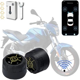 Motorcycle Tire Pressure Monitoring System, Wireless TPMS Tire Pressure and Temperature Alarm, Bluetooth Motorcycle TPMS with 2 External Sensors for Bikes, Support iOS and Android【2025 New Upgraded 】