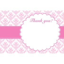 30 Pink Vintage Damask Blank Thank You Cards Bridal Wedding Shower Birthday Party + 30 White Envelopes