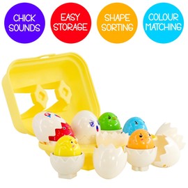 The Magic Toy Shop Matching Eggs Color & Shape Sorter Kids Toddlers Educational Sensory Baby Toys Egg Puzzle for 12+ Months, Easter Gift