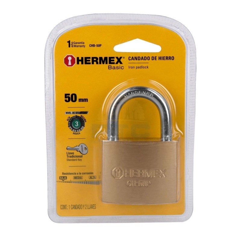 Hermex CHB-63L Iron padlock 63 mm long hook in blister