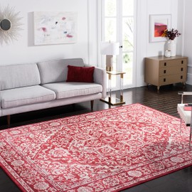 SAFAVIEH Brentwood Collection Area Rug - 9' x 12', Red & Ivory, Medallion Distressed Design, Non-Shedding & Easy Care, Ideal for High Traffic Areas in Living Room, Bedroom (BNT832Q)