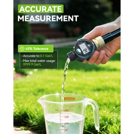 RAINPOINT Water Flow Meter with Brass Inlet, Water Meter for RV Tank Filling, Garden Hose Watering, Lawn Sprinkler & Nozzle Sprayer, ±5% Accuracy, Max Measured Consumption of 9999.9 Gallon/Liter