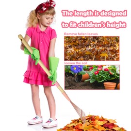 Xiando Kids Leaf Rake-Small Wooden Handle Leaf Rake with Metal Tines, 27inches /69cm Length, for Kids Enjoy Garden Cleaning Activities (Pink)