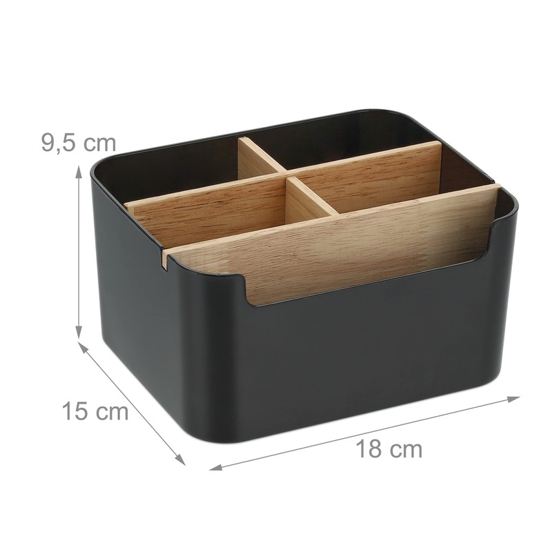 Relaxdays Desk Organiser, 5 Compartments, Plastic and Wood, Bathroom Organiser,