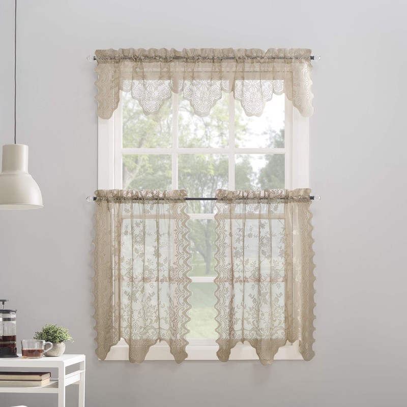 No. 918 Alison-Tr Floral Lace Sheer Rod Pocket Kitchen Curtain