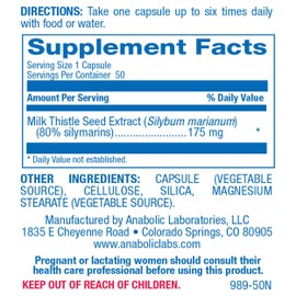 Anabolic Laboratories Milk Thistle Supplement for Liver Health - 50 Vegetarian Capsules of Silymarin Milk Thistle Extract