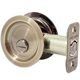 Stone Harbor Hardware Round Pocket Door Lock, Privacy Function, 2-3/8" Backset, Antique Brass