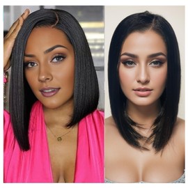 Sibeth Black Bob Lace Front Wigs T Part Lace Bob Wigs for Women Side Part Pre Plucked Glueless Wig Natural Hairline Straight Shoulder Length Synthetic Wig Heat Resistant Wigs