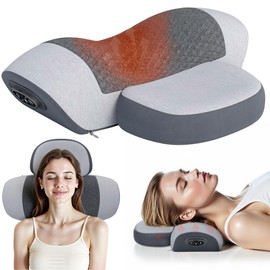 JINXIA Pillow Massage Neck Hump –Fisiorest 3-in-1 Neck Massager Pillow with Heat, Cervical Support & Hump Corrector for Women and Men, Memory Foam Support(Grey)