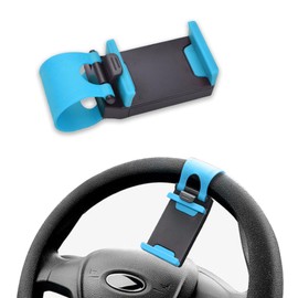 Mearo Car Steering Wheel Phone Mount, Steering Wheel Smartphone Mount, Portable Steering Wheel Phone Holder Mount Clip Fit for IPhone14/13/12/11 Pro Max/XR/XS/S21/S20/S10/Note 10 (Blue)