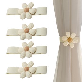 KASESSS 4 Pieces Curtain Tie Backs Rope, Flower Tie Backs for Curtains, Creative Curtain Tiebacks, Cute Curtain Ties, Elastic Band Curtain Holder Buckles for Home Office Cafe Decorative Curtain(Beige)