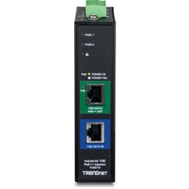 TRENDnet Industrial 10G PoE++ Injector, TI-IG319, 1 x 10 Gigabit PoE++ Port (Data + PoE Out), 1 x 10 Gigabit Port (Data in), Supports PoE (15.4W), PoE+ (30W), NDAA & TAA Compliant