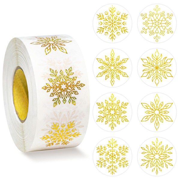 Lesnala 1000Pcs Gold foil Snowflake Stickers roll Snowflake Christmas Sticker