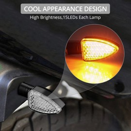 Justech 4PCS Motorcycle Indicators 15 LEDs Motorbike Turning Indicators Waterproof Amber E-Marked Universal Turn Signal Lights 12V
