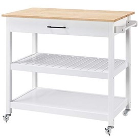 Yaheetech Kitchen Island Utility Cart with 1 Drawer and 2 Storage Shelves, Trolley Cart with Wood Top On Wheels For Dinning Room, L40xW20xH36.5", White