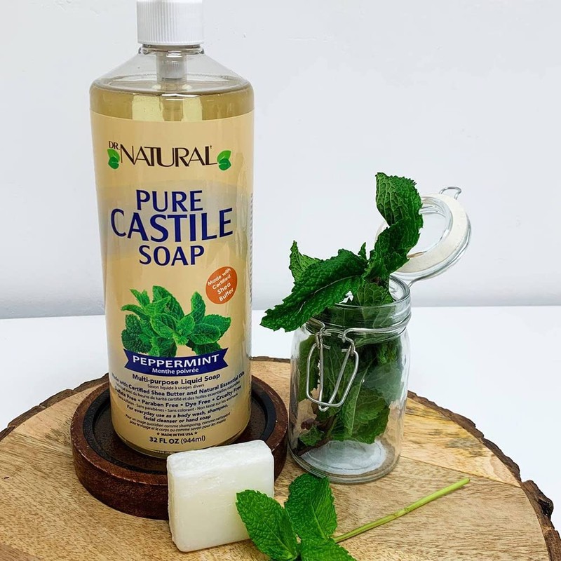 Dr. Natural Castile Liquid Soap, Peppermint, 32 oz - Plant-Based