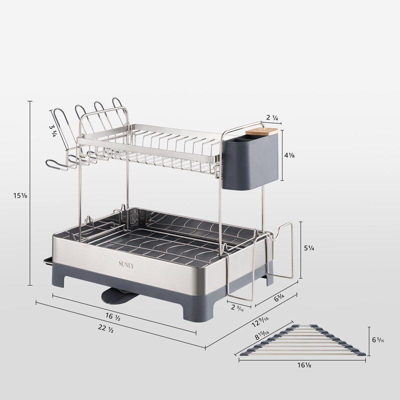 SUNLY Large Dish Drying Rack, Multipurpose 2 Tier Dish Racks
