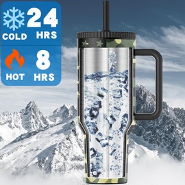 Greatyos 40 oz Tumbler with Handle and Flip Straw Lid - Upgraded Traveler 40oz Tumblers with Lids Straws Vacuum Insulated Leak Proof Stainless Steel Cup Mug Gifts for Men Women Him Her (Camo Flag)