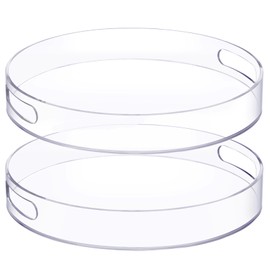 Menkxi 2 Pcs 12 Inch Acrylic Round Tray with Handles Sturdy Clear Round Serving Decorative Circle Tray for Kitchen Bathroom Vanity Coffee Table Ottoman Food Tea Snacks