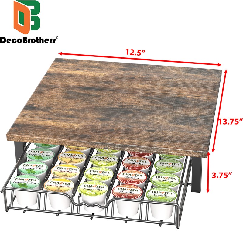 DecoBrothers K-Cup Holder Drawer for 30 Coffee Pods Storage, Rustic