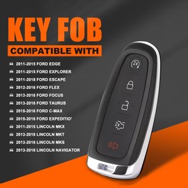 5 Button Keyless Entry Remote Cover Key Fob Shell Replacement for Ford Edge Explorer Focus Taurus Flex Expedition Lincoln MKS MKX MKT Navigator 2011-2020