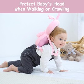 Aitakatta Baby Head Protector Backpack, Adjustable Backpack Toddlers Head Safety Pad Cushion, Baby Head Back Protection Safety Pads for Walking Crawling, for Age 5-24 Months(Rabbit,1P)