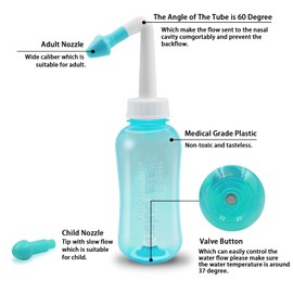 Abnaok Nasal Wash Bottle, Sinus Rinse and Nasal Irrigation Nasal Wash Bottle Pot Device Nasal Irrigation Perfect for Adult & Kid (500MLgreen)