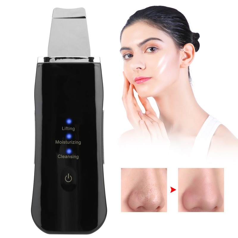 Face Skin Scrubber USB Rechargeable Peeling Machine Ultrasonic Exfoliating SkinCare(Black