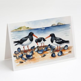 Caroline's Treasures Oystercatchers Feeding Greeting Cards Pack of 8 Blank Cards with Envelopes Whimsical A7 Size 5x7 Blank Note Cards