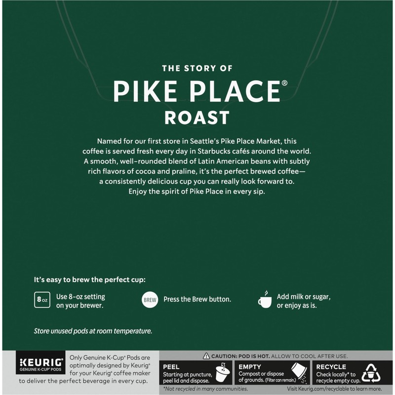 Starbucks K-Cup Coffee Pods, Medium Roast Coffee, Pike Place Roast