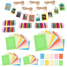 Swpeet 105Pcs Colorful Paper Photo Frames Set, Hanging Photo Display Frames, Includes 3Inch/4Inch/5Inch/6Inch/7Inch Hanging Album Frame Each for 10Pcs, 50Pcs Colorful Clips and 5Pcs 78" Strings